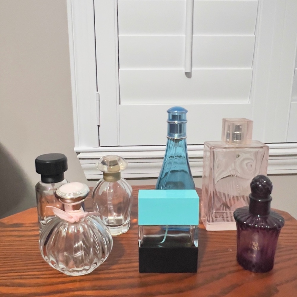 Elegant Glass Perfume Bottle Set - Black, Gold, Blue, Purple
